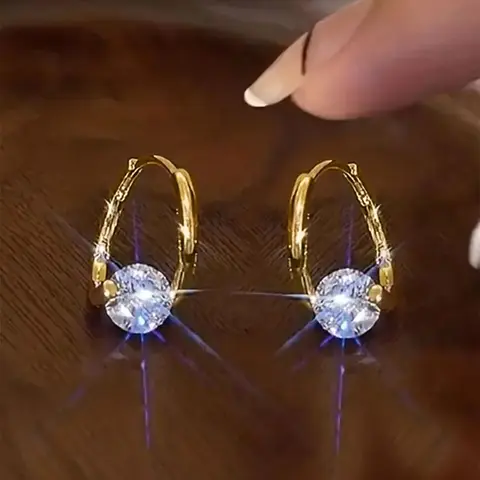 Elegant Artificial Zircon Decor Hoop Earrings, Fashionable Minimalist Hoop Shape Earrings for Women & Girls, Trendy All-match & Exquisite Jewelry for Birthday Gift, High Quality Earrings, Circle Shape Earrings, Earrings Hoops