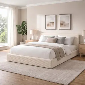 Novilla Bed Frame, Plush CloudSoft Bed, Corduroy Upholstered Platform Bed Frame with Headboard, Easy Assembly, No Box Spring Needed, Modern Soft Bed Frame, Black&White