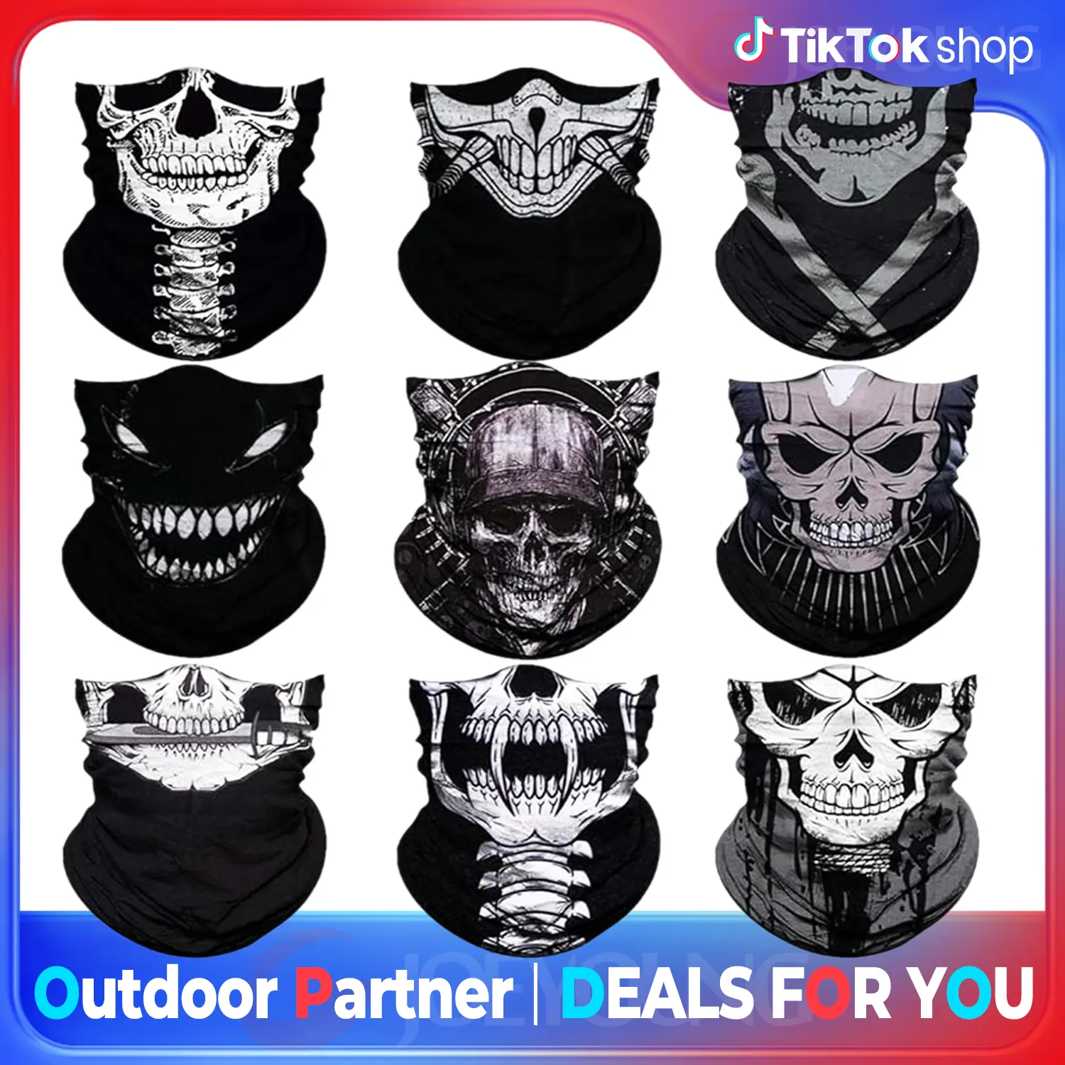 Unisex Devil Skull Neck Gaiter Masks (9-Pack) - Seamless Microfiber Breathable Face Covering for Adults, Youth, Halloween Parties & Sports, Fashion Accessories, Neck Gaiter Mask, Party, Accessories Adults, Skull Print, Stretch Fit, Face Cover Balaclava, F