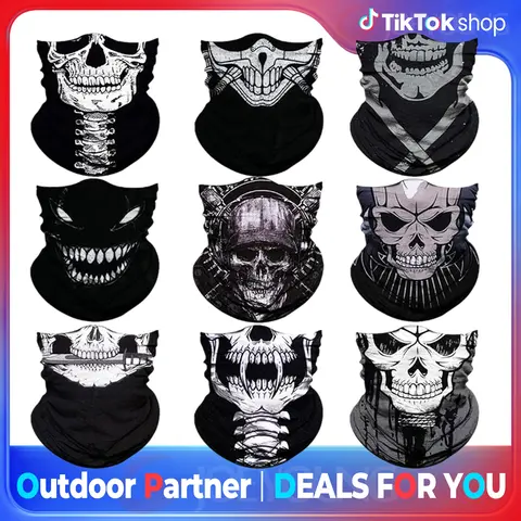 Unisex Skull Print Neck Gaiter Bandana (9-Pack) - Seamless Microfiber, Quick Dry, Adjustable, Breathable Adult Fashion Accessory; Face Cover Balaclava for Outdoor Sports, Halloween Raves, Party Casual Rave-Ready Wear