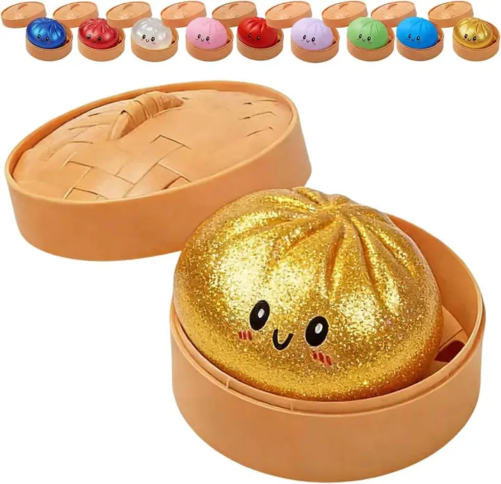 Gold Glitter Dumpling Squishy Toy with Sparkle Effect, Gift-Ready Box Included, Fidget & Sensory Play Stress Relief Toy for Above 12, Party Favors, Irresistibly Squishy