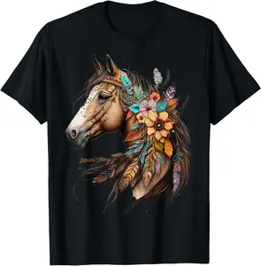 Wild Horse T-Shirt Funny Meme Tee - Western Country Riding Floral Design Graphic Humor Novelty Gift For Men Women