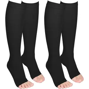 2 Pairs Compression Socks for Women and Men, 20-30mmHg Open Toe Compression Sock, Knee High Graduated Medical Compression Stockings, Best Support Socks for Varicose Veins