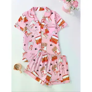 Elegant Women's All-Season Pajama Set: Casual Fitted Short Sleeve Top & Loose Comfortable Shorts