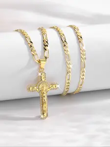 Vintage Zircon Jesus Crucifix Pendant Necklace, Cross Pendant Necklace, Fashion Hip Hop Party Brass Plated Jewelry, Daily Wear, Birthday Gift