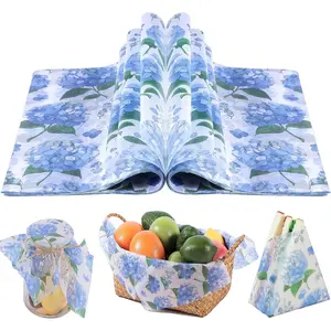 150 count Hydrangea Wax Paper Sheets for  Deli, 9.8 x 8.3 inch Blue Floral Greaseproof Wrapping Paper for Sandwich Picnic Basket Liner Birthday Wedding Party Supplies