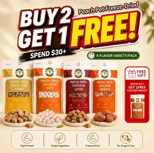 Peach Pet Freeze-Dried Cat Crunchy Treats Variety Pack - 4-Pack, 3.5oz, High Protein Snacks with Real Meat Lean Cuts Variety Mix