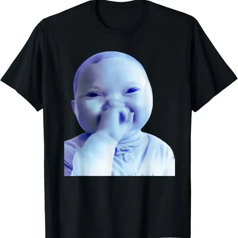 Men's Classic Cotton Short-Sleeve Round Neck Graphic T-Shirt - Casual Streetwear, Funny AI Baby Holding Laugh Meme Viral Trend Design, Gifts for Boyfriend, Valentine's Day Menswear Tops