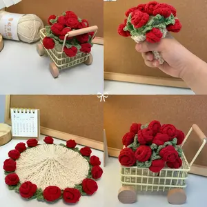 Handmade Crochet Flower Bouquet Coaster, Yarn Knitted Flower Cup Transformed Bouquet, Mother's Day Gift, Gift for Mom and Grandma, Valentine's Day Decor, Room Decor-MM1