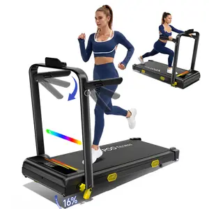 YPOO 16% Incline Walking Pad Treadmill with APP, Dynamic RGB Light Strip, Side Handrails & Foldable Design,Compact Foldable Fitness Equipment for Home Gym, Apartment, Office