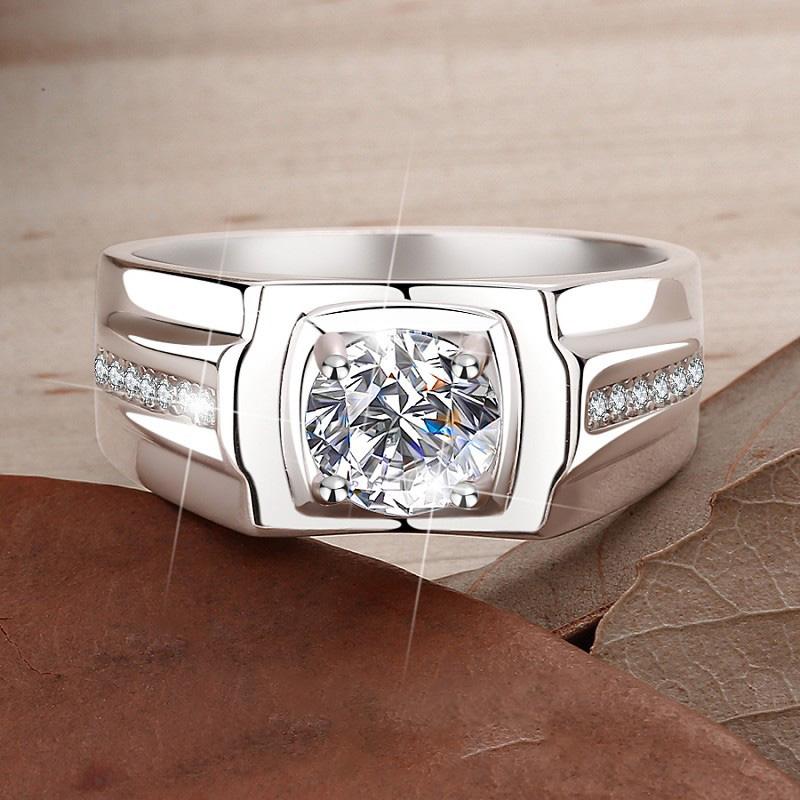 925 Sterling Silver Inset Shiny Synthetic Zircon Ring for Men and Women, 7 Grams, High-Grade Ring Design