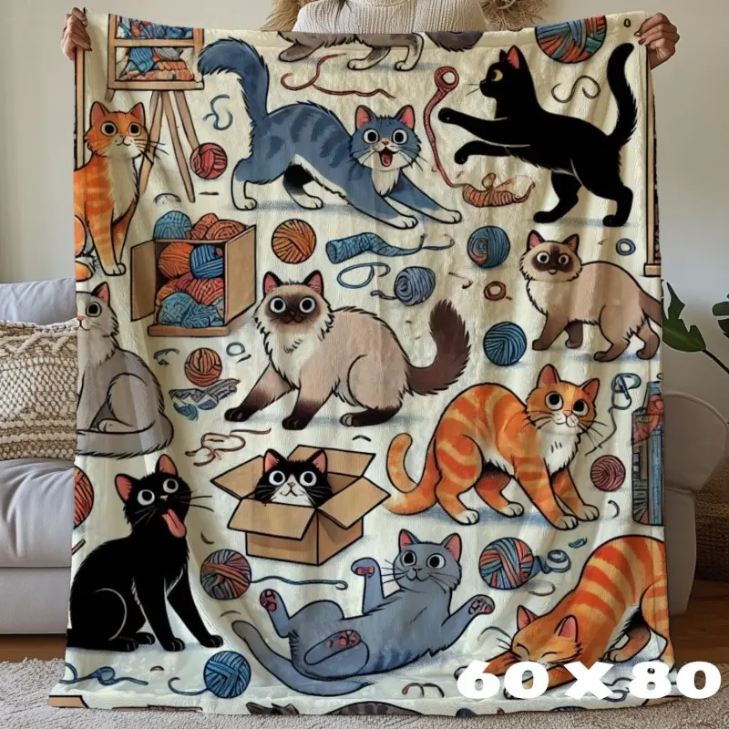 Personalized Sherpa Cat Blanket - Soft Texture Custom Throw for Cat Lovers, Home & House Decor Gift for Furry Friends’ Pet Parents - Textile Bedding Linen