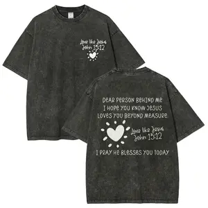 Scripture & Alphabet Print Washed T-shirt Top Crewneck Womenswear Tshirt