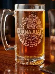 Guanajuato Flag Etched Beer Mug Glass Drinkware Cup