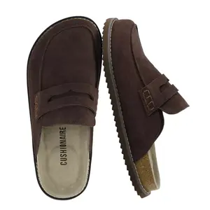 CUSHIONAIRE Zola Women’s Penny Clog Mule – Suede Slip-On with Memory Foam, Cork Footbed & Flexible Outsole - Chocolate 7.5