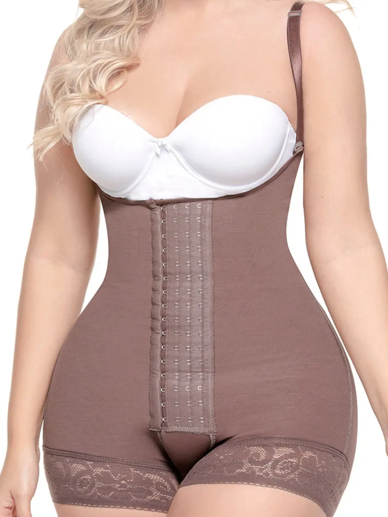 1 Count Women's Butt Lifting And Tummy Control Cut High Stretch Solid Color Bodysuit, Underwear, Fajas, Colombian High Compression Shapewear, Four Rows of Adjustable Hooks Tight Fitting Jumpsuit, Lace Detail Body Shaper, Perfect for Valentine's Day
