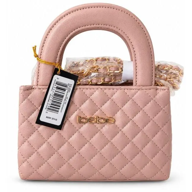 Bebe Pink Quilted Handbag with Gold Chain Strap and Bebe Logo