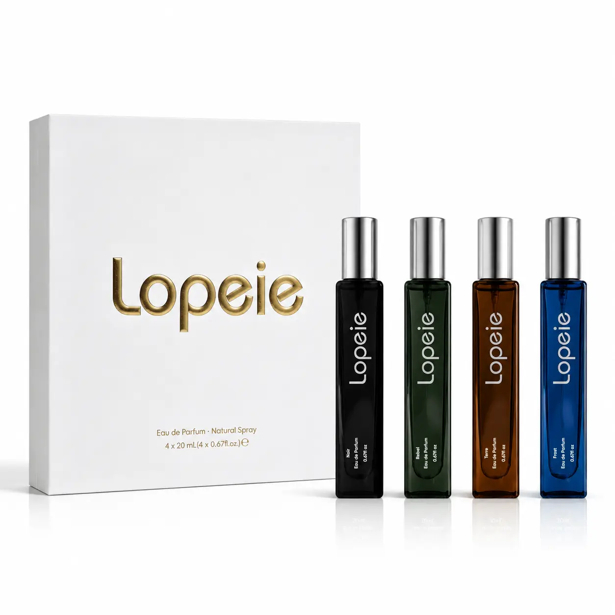 Lopeie Men's cologne Gift Set, 4 x 20ml Eau de Parfum Spray, 4 Signature Scent Collection with Fresh,, Spicy & Clean Fragrances, Travel Size Perfume Set for Men