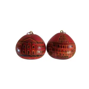 Handcarved Washington Monuments Christmas Tree Ornament Decoration Set of 2 - Deluxe Peruvian Traditional Gourds, Fairtrade, 3 in Festive Home Decor