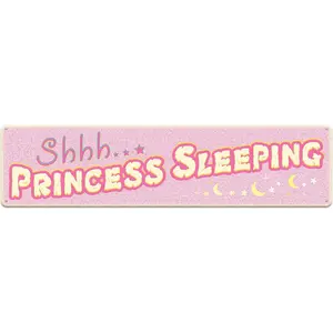 Shhh Princess Sleeping Sign Pink Vintage Metal Tin Sign Girl's Room Decor 16 x 4 Inch Wall Art Iron Poster for Home Farmhouse Bar Cafe Garage Indoor Outdoor