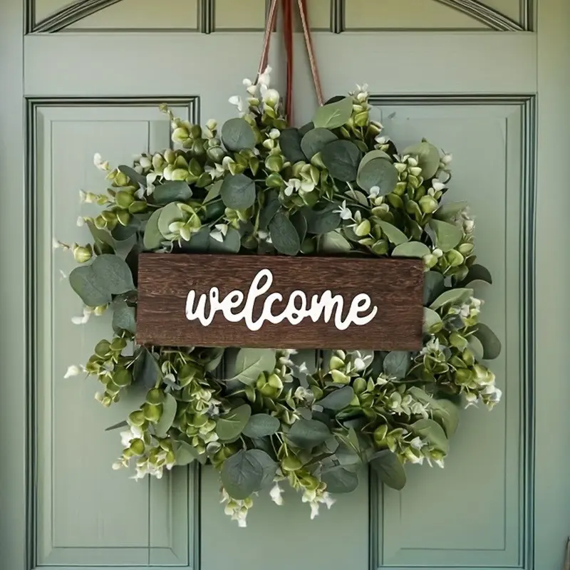 15.74 Inch Eucalyptus Wreath, Decorative Wreath, Welcome Door Sign for Home Decor, Spring Summer Leaf Decoration for Weddings and Festivals, Greenery Decoration