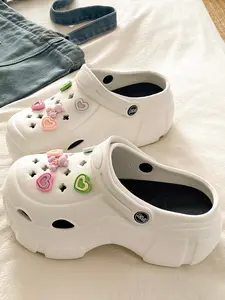 2026 New Student Cute Style Holey Shoes for Women, Eva Outdoor Thick Sole Heel Boost Beach Sand Comfortable Casual Fashion Versatile Two-Wear Ankle Garden Shoes, Trendy Casual Slippers