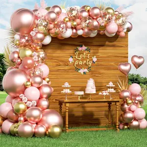 154pcs Rose Gold Balloon Arch Garland Kit, Metallic Rose Gold and Pink Gold White Balloons for Birthday Baby Shower Bachelorette Wedding Bridal Shower Decorations for Women or Girls Set
