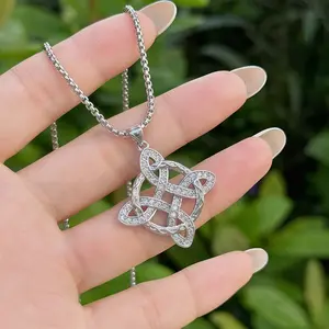 Zircon necklace golden witch knot pendant necklace for men and women daily wear gift