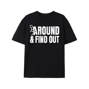 Around And Found Out Print, Men's Round Crew Neck Short Sleeve, Simple Style Tee Fashion Regular Fit T-Shirt, Casual Comfy Top For Spring Summer Holiday Leisure Vacation Men's Clothing As Gift200g washed cotton short-sleeved men's T-shirt