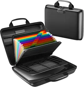 Fireproof Document Box, Hard Case Fireproof File Organizer with Lock and 13 Pocket Accordion File Folder, Portable Safe Box for Home Office Travel to Storage Important Documents Laptop