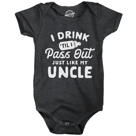 Baby Bodysuit Drink Til I Pass Out Just Like My Uncle Newborn Funny Bodysuit Funny Baby Onesies Drinking Clothes for Baby Funny Uncle Onesie Novelty Onesie Black