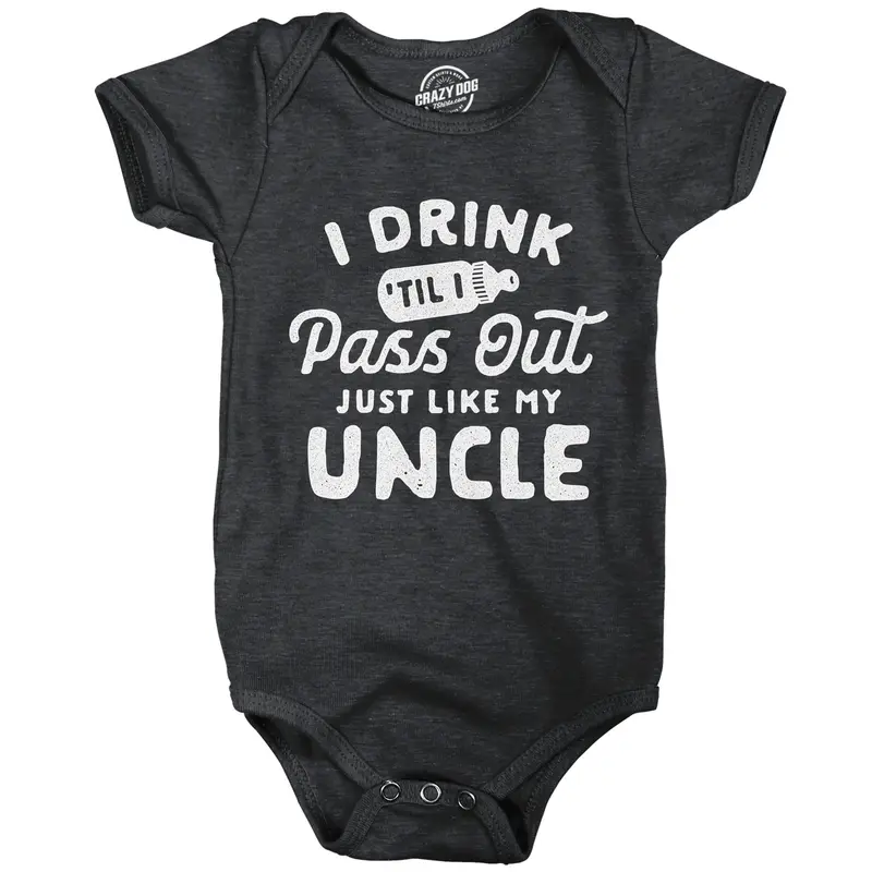 Baby Bodysuit Drink Til I Pass Out Just Like My Uncle Newborn Funny Bodysuit Funny Baby Onesies Drinking Clothes for Baby Funny Uncle Creeper Novelty Baby Tee Black