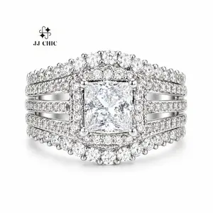JJ CHIC Square Five-in-One Ring Micro Pave Halo Design Perfect Engagement Wedding Rings for Women Elegant & Versatile Jewelry