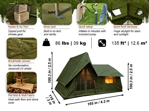 SENLEETO 4-Season Inflatable Family Tent AC Ready with Stove Jack Windproof Oxford Fabric Camping Pump for 8-10 People Spacious Two-Room Layout Foldable Electric Scooter Seat and Storage Stadium Back Support Port Heavy Duty Double Layer Cot Chair Cooler B