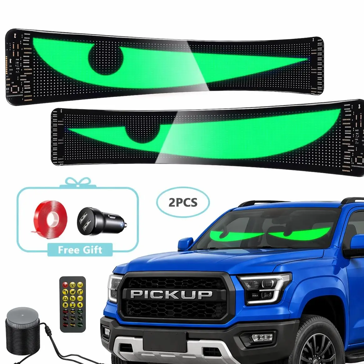 2-Pack Car Devil Eyes LED Windshield Lights (14.72"x3.62") - App/Remote Control, Programmable Patterns, Perfect Sync, for Sedans, SUVs, Custom Dynamic Sign Lighting Assembly,Devil Eye Strobe Warning Light, Halloween, Weddings