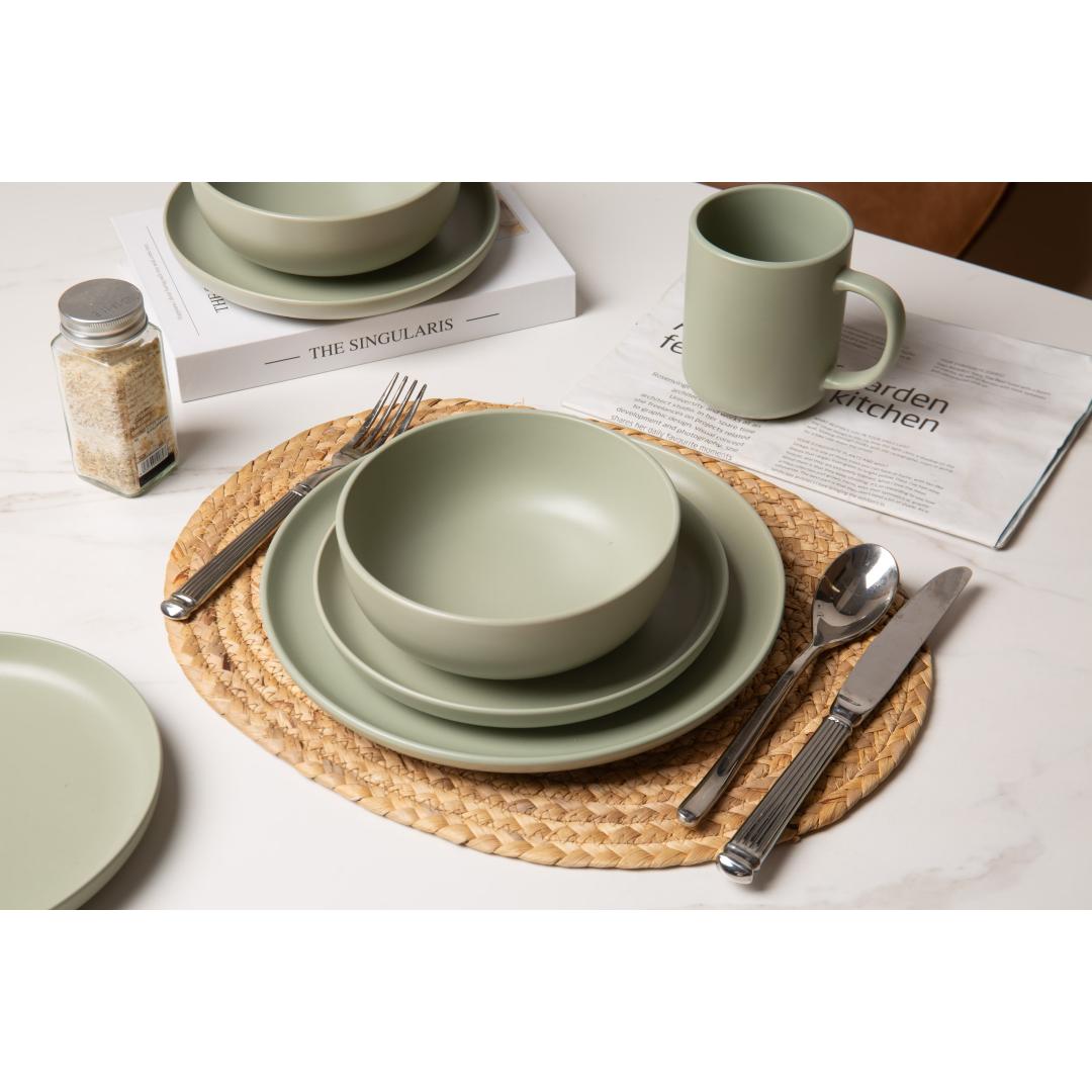 12-Piece Stoneware Dinnerware Sets With Mugs  Microwave & Dishwasher Safe  Non-Toxic Dinner Plates Bowls Set   Stackable Matte Glaze Kitchenware For 3