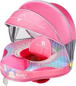 Mambobaby Baby Pool Float with Canopy, Non-Inflatable Infant Swim Float with Safe Seat and Tail Support for 3-24 Months, UPF 50+ Sun Protection