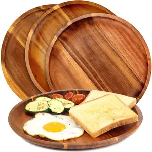Wooden plates (set of 4-11inch) Dinner Plates, Acacia Round  Plates, Unbreakable Classic Plates, Easy Cleaning & Lightweight for Dishes Snack, Dessert, Housewarming, Christmas