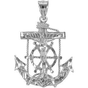 Men's Fine Jewelry .925 Sterling Silver Mariner Crucifix Anchor Cross Pendant Charm