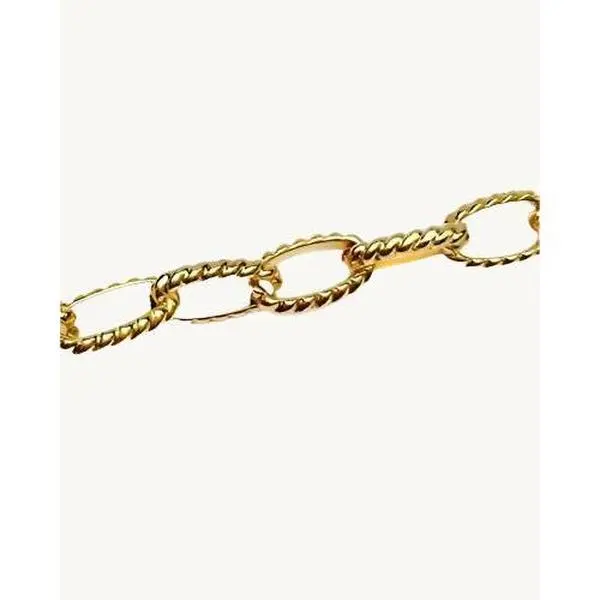 AVELI Yellow Tone Stainless Steel Textured Long, Rolo Link Bracelet / Starter Charm Bracelet