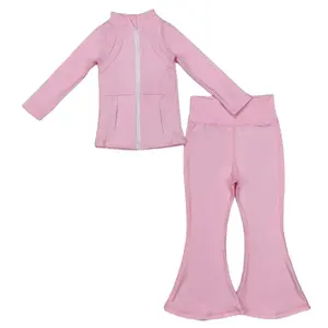 Girl Atheletic Clothes Light Pink  Bell Bottom Set Cheer Game Day Yoga Outfit Winter Sports Clothes  GLP1557