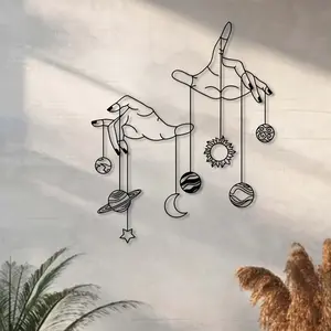 Metal Wall Art, Planet & Hand Design Wall Decor, Wall Hanging Decor for Home Living Room Bedroom Study Room, Home Decor, Poster