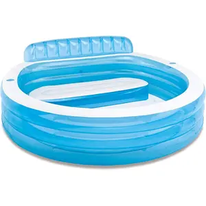 Swim Center Inflatable Family Lounge Pool: Built-In Bench – Cup Holder – 156 Gallon Capacity – 90" x 86" x 31" –
