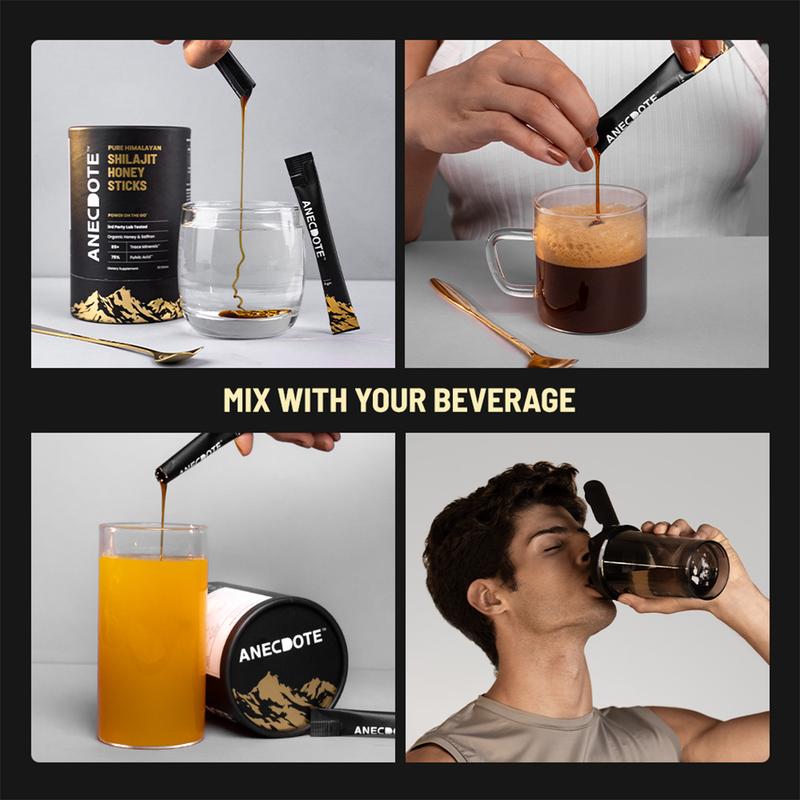 Anecdote Pure Himalayan Shilajit Honey Sticks - 100% Pure Resin with 85+ Trace Minerals & 75% Fulvic Acid - Organic Honey & Saffron Infused - 30 Sticks