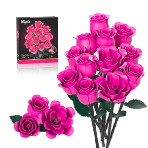 Gothic Rose Bouquet Building Set, 1000 Realistic Flowers, 12 Roses & Leaves, Valentine's Day Decor, Adult Gift, Christmas New Year