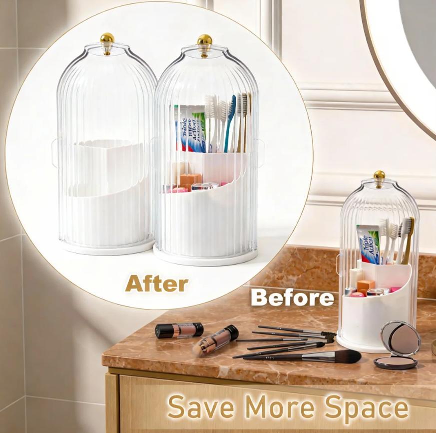 Toothbrush Holders with Sliding Lid for Bathroom Counter Organizer, 360 Rotating Toothbrush & Makeup Brush Organizer - Dustproof, Anti-Slip, Drainage Design with 3 Slots - Ideal Birthday, Bathroom Decor, Valentine & Holiday Gift toothbrush  hoder dustproo