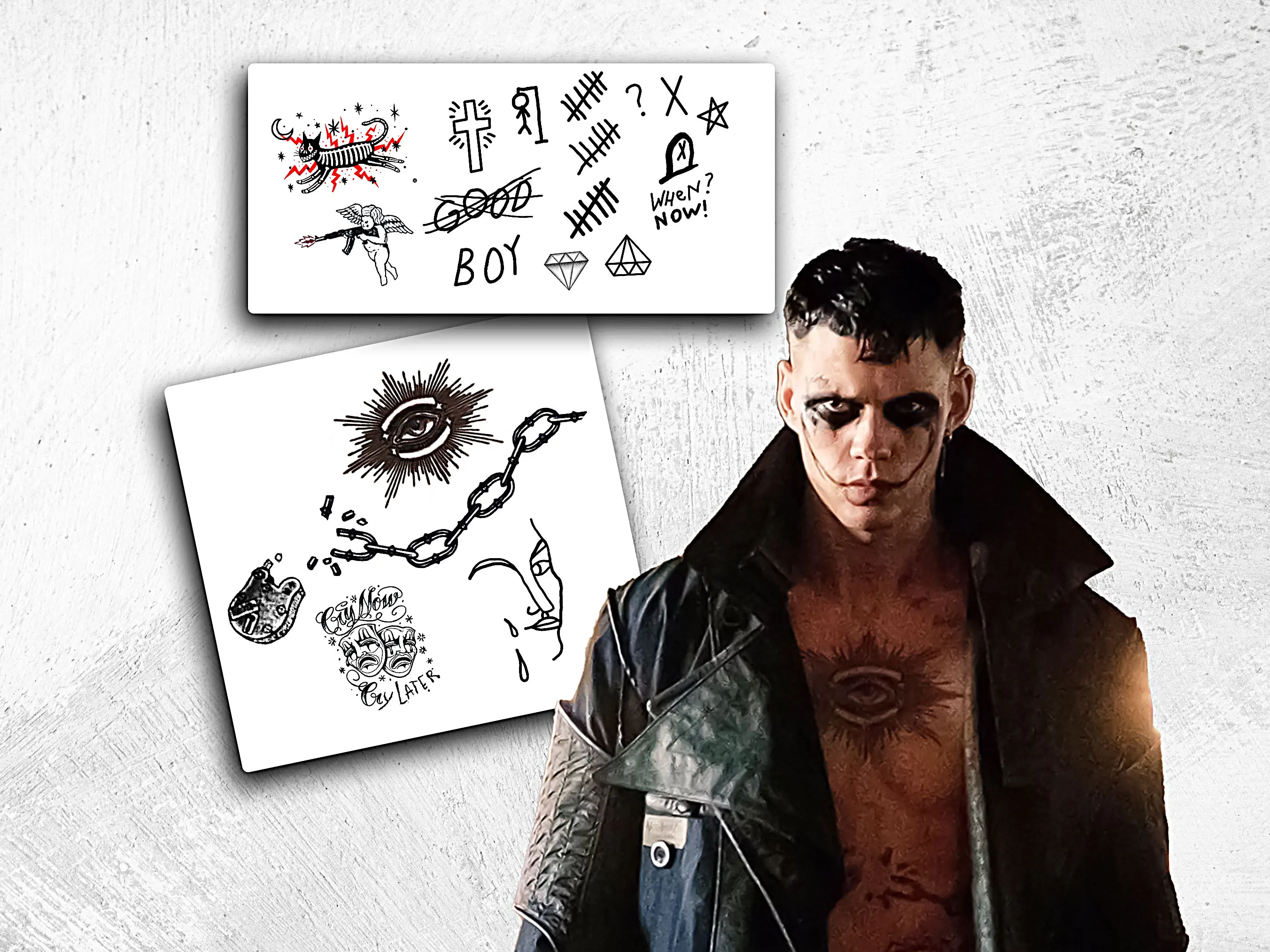 The Crow 2024 Temporary Tattoos, Eric Draven, Bill Skarsgard, for Cosplayers, Halloween Costume Idea