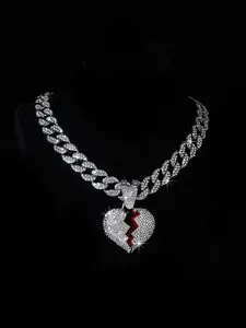 Rhinestone Decorated Broken Heart Shaped Pendant Necklace, Love Heart Necklace, Fashion Modern Accessories, Fashion Jewelry for Party, Daily Clothing Decor, Trendy All-match & Exquisite Jewelry for Birthday Gift