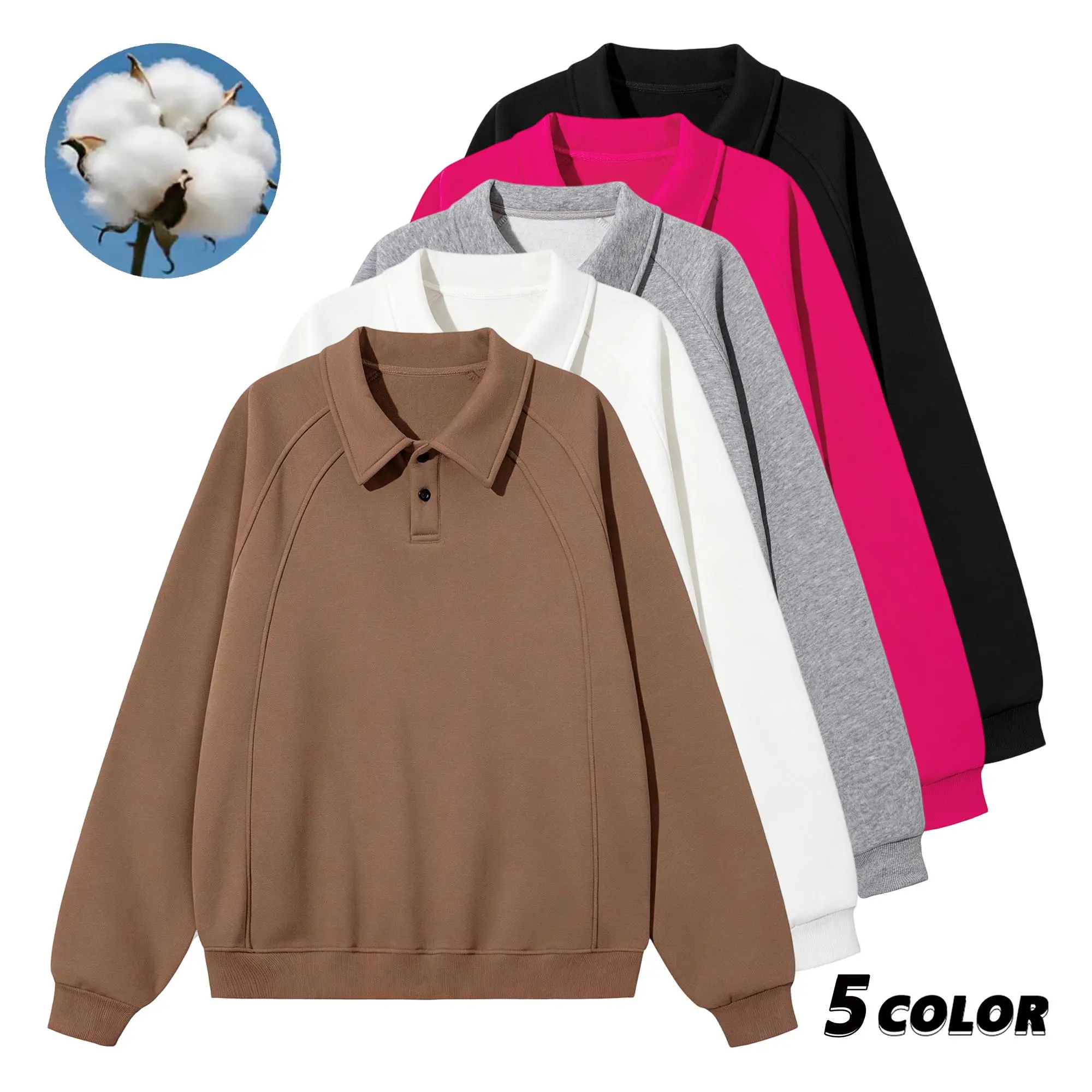 EKF men’s cotton pullover sweatshirt with a polo collar, soft basic pullover top for spring and autumn, suitable for campus, commuting, and street wear