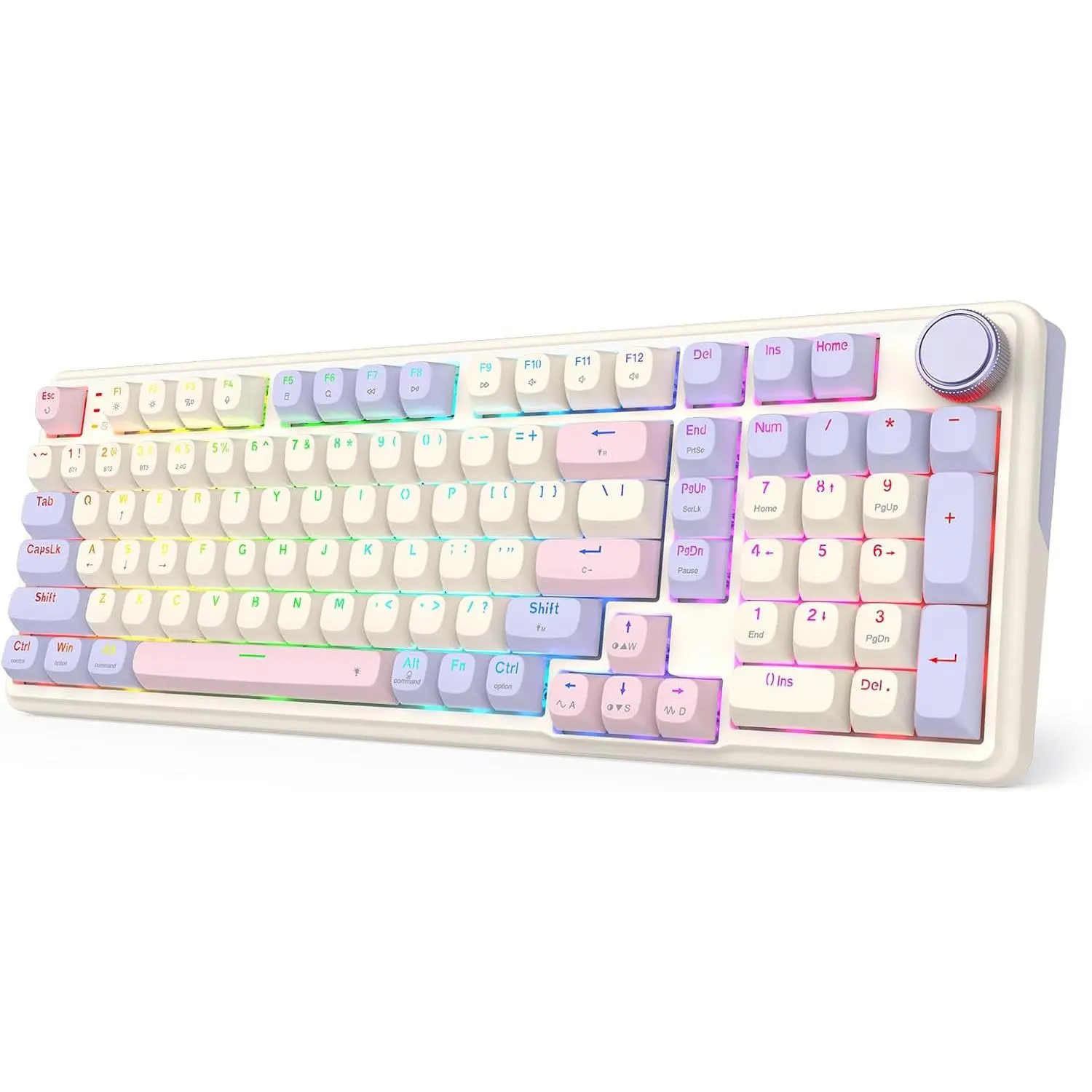 Redragon K768 PRO 100 Keys Wireless Gasket RGB Gaming Keyboard, Massive 8000 mAh PBT Mechanical Keyboard w/Hot-Swap Socket, Dedicated Knob Control & 5-Layer Noise Dampening, Custom Yolk Linear Switch